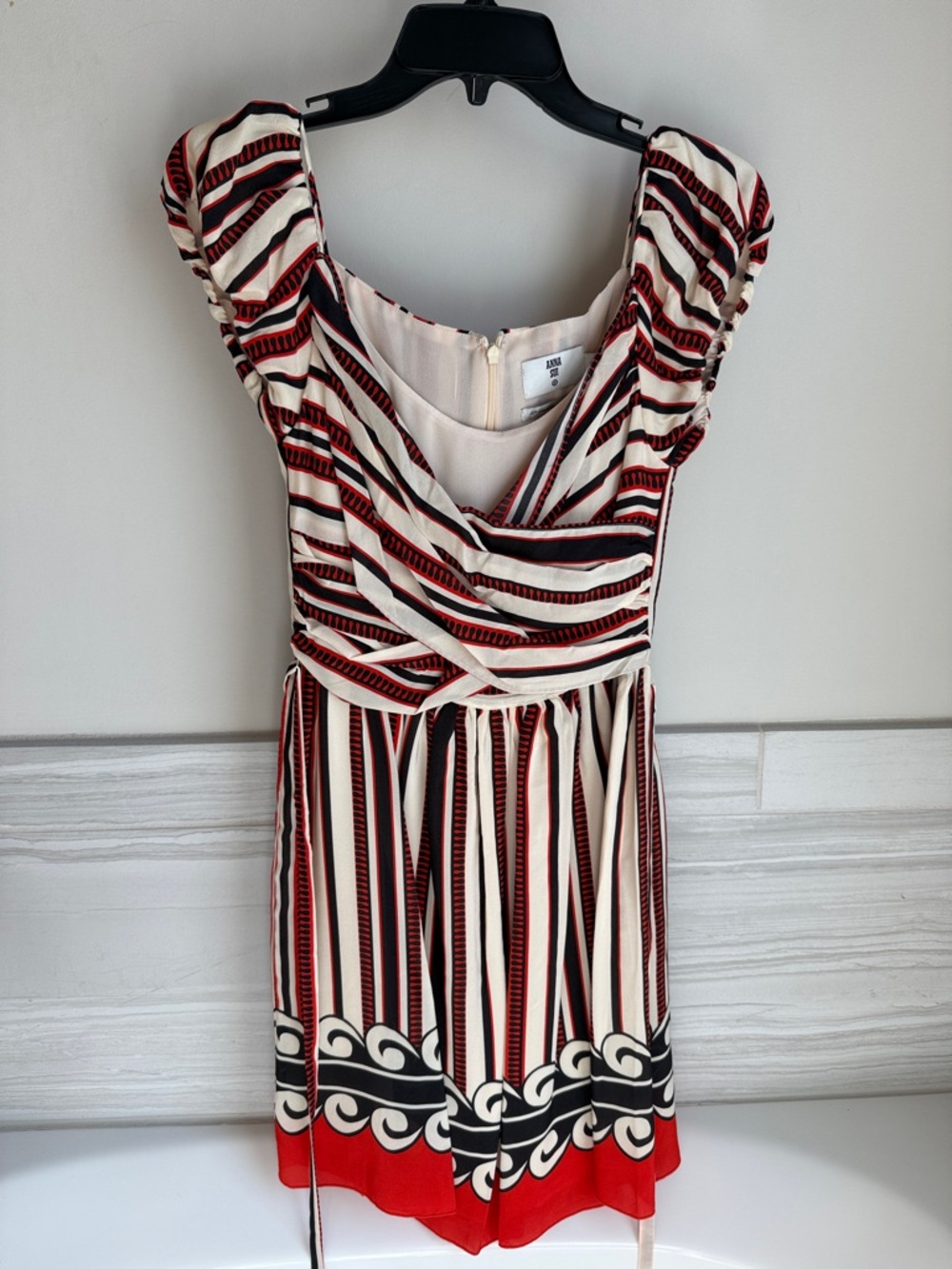 Anna Sui for Target Orange/Poppy, Black and Cream Striped Mini Dress NWTO